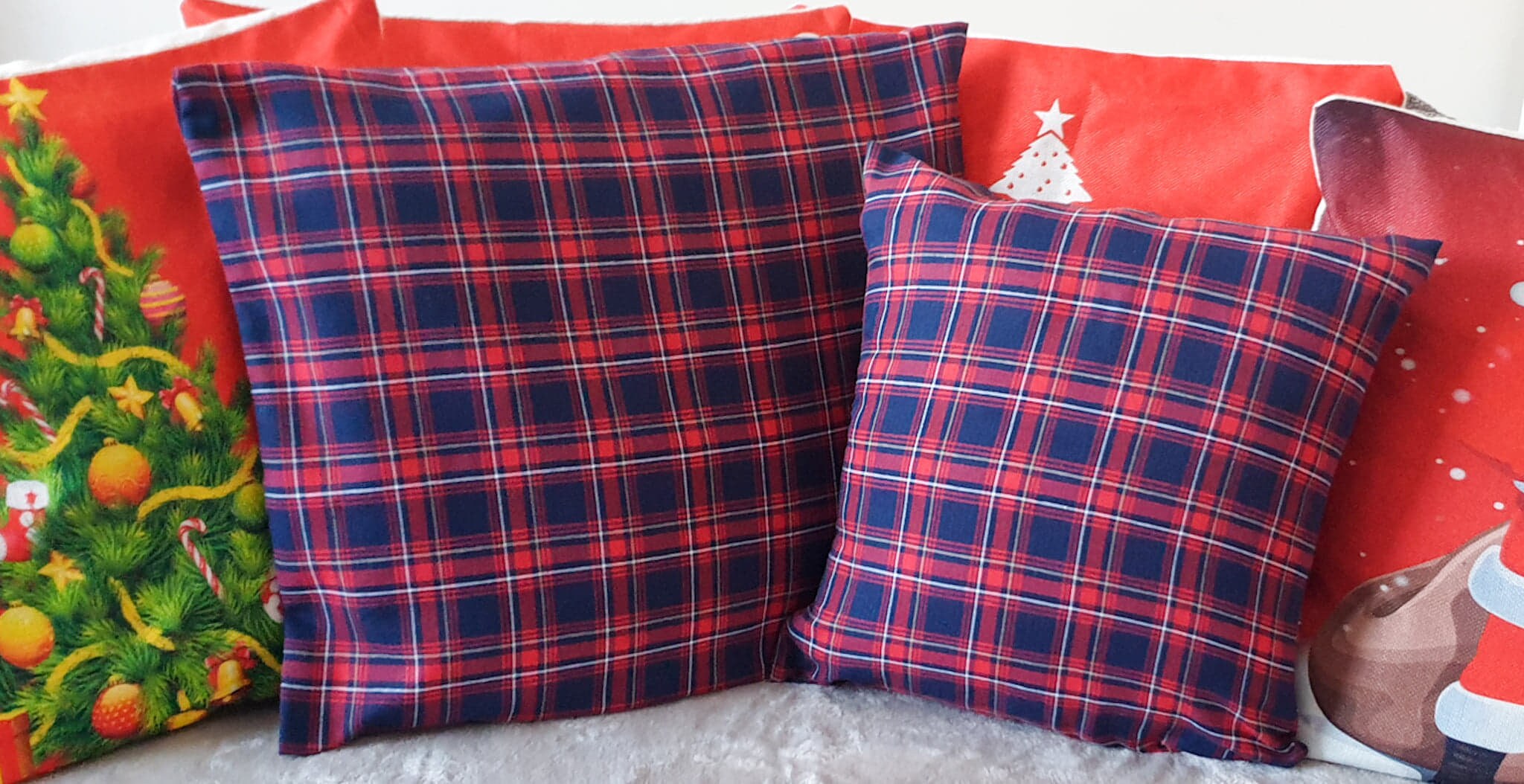 734.Handmade TARTAN CHECK on RED 100 Cotton Cushion Cover Home