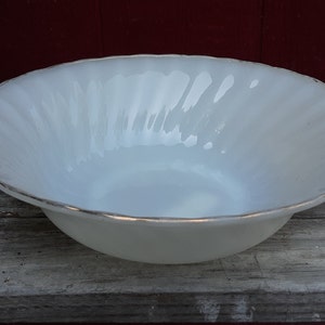 Vintage Fire King Swirl Serving Bowl, White with Gold Trim