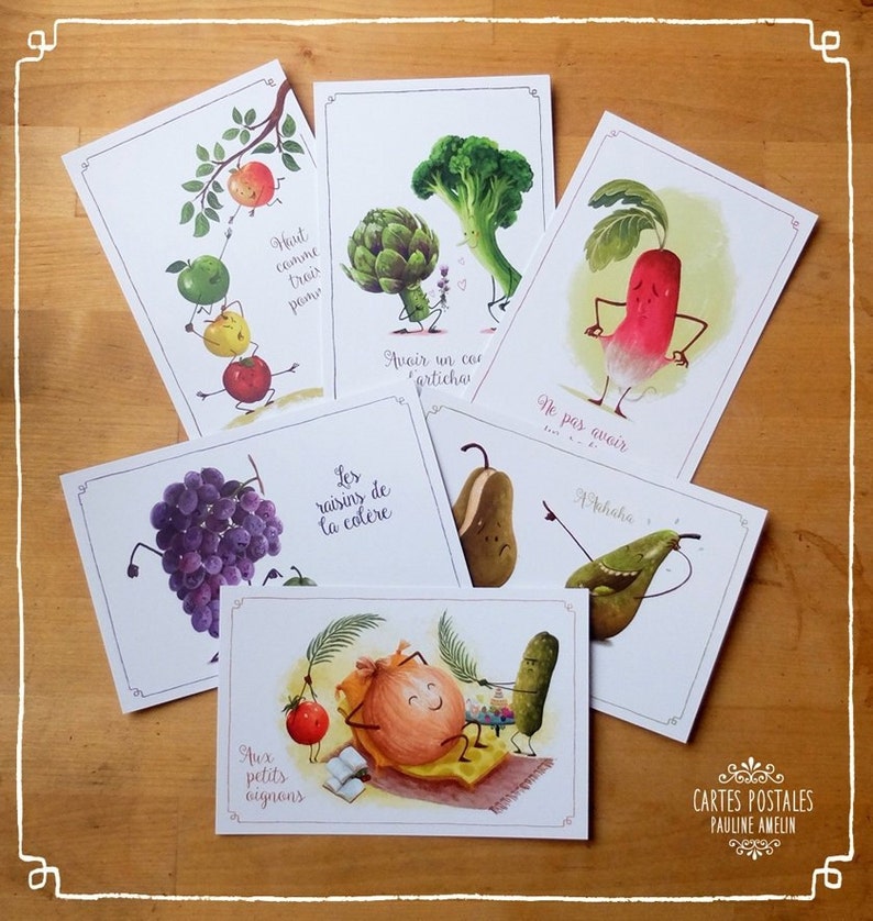 Set of 6 postcards Vegetable expressions LOT MIX 6 CARTES