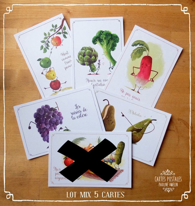 Set of 6 postcards Vegetable expressions LOT MIX 5 CARTES