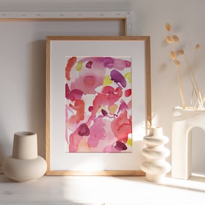 Stampa palette acquerello, acquerello tavolozza astratta, arte colorata, acquerello rosa, rosso rosa e viola acquerello astratto