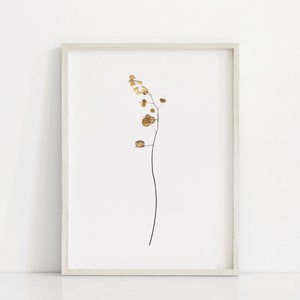 Arte imprimible de flor amarilla, arte de herbario, estampado de arte floral, estampado de arte botánico, arte de pared de flores, arte imprimible de flor seca