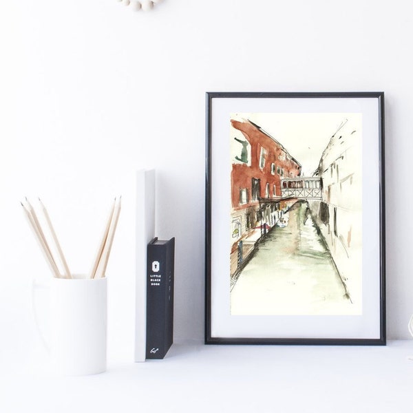 Venice city drawing, Architect's office decor, Architecture watercolour, Venice print, Venice watercolour, Romantic wall art