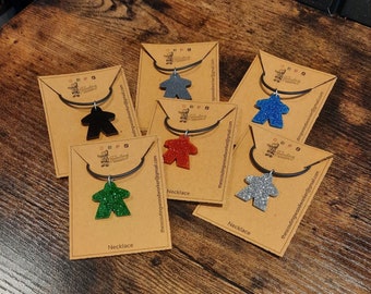 Acrylic Meeple Pendant Necklace, Board Game Jewelry (49cm)