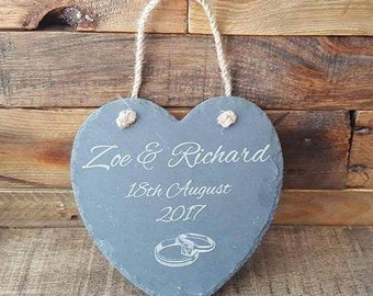 Personalised Slate Heart with Rope