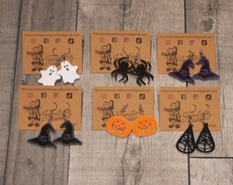 Acrylic Halloween Earrings: Ghost, Pumpkin, Spider, Witch Hat