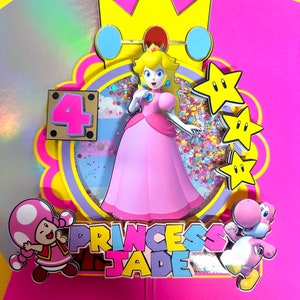 Princess Peach Cake Topper Super Mario Princess Cake Topper Shaker Cake Topper mit LED-Leuchten Mario Birthday Cake Topper für Mädchen