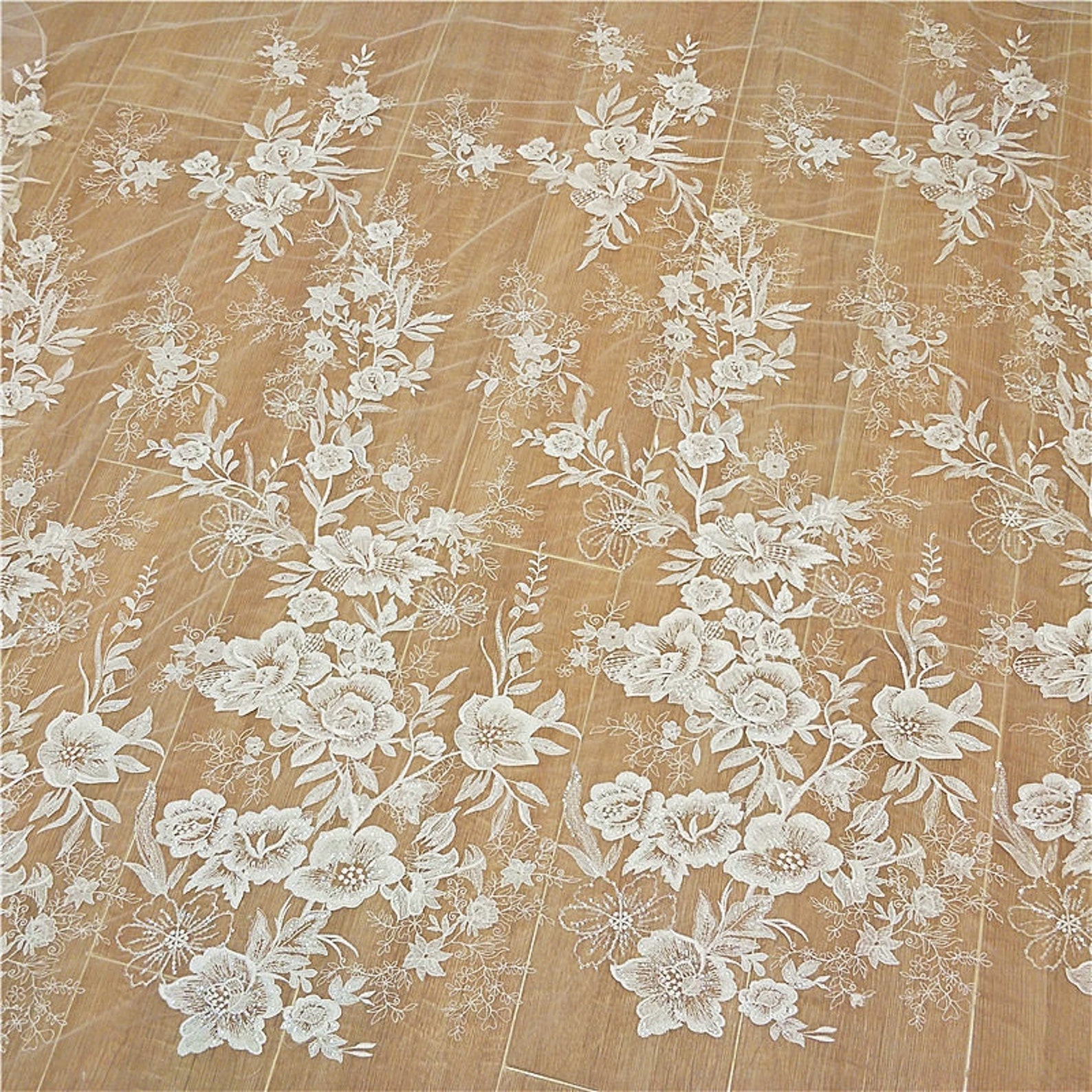 Ivory beaded sequin mesh Lace Fabric Floral guipure flower Etsy
