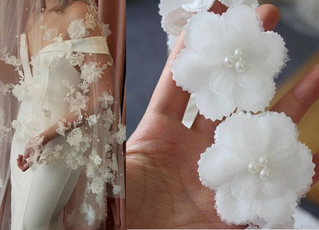 Set of Fabric Flowers for Veil Making Embellishment, 3D Ivory