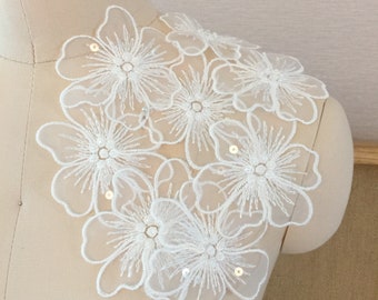 5 Fleurs En Mousseline Avec Strass - 8,5x1,5cm, Blanc, Pour DIY Robes, Chapeaux, Accessoires ! - 9