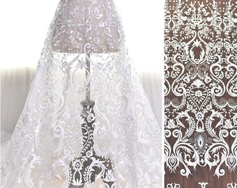 Tecido de renda marfim branco macio, material de renda guipura, vestido de noiva, vestido de noite, malha bordada de algodão, flor de tule, renda diy