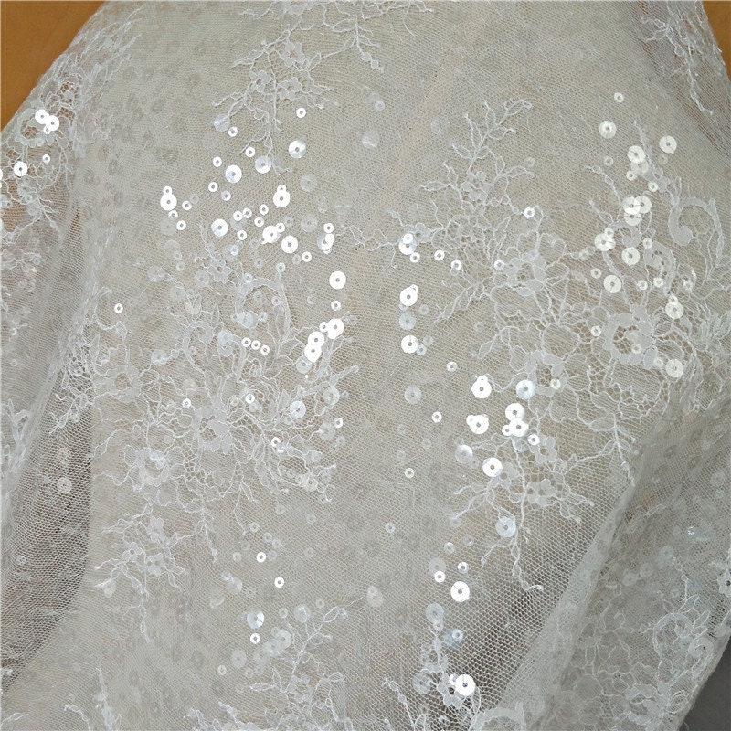 French Chantilly Lace Fabric With Sequin Bridal Wedding - Etsy