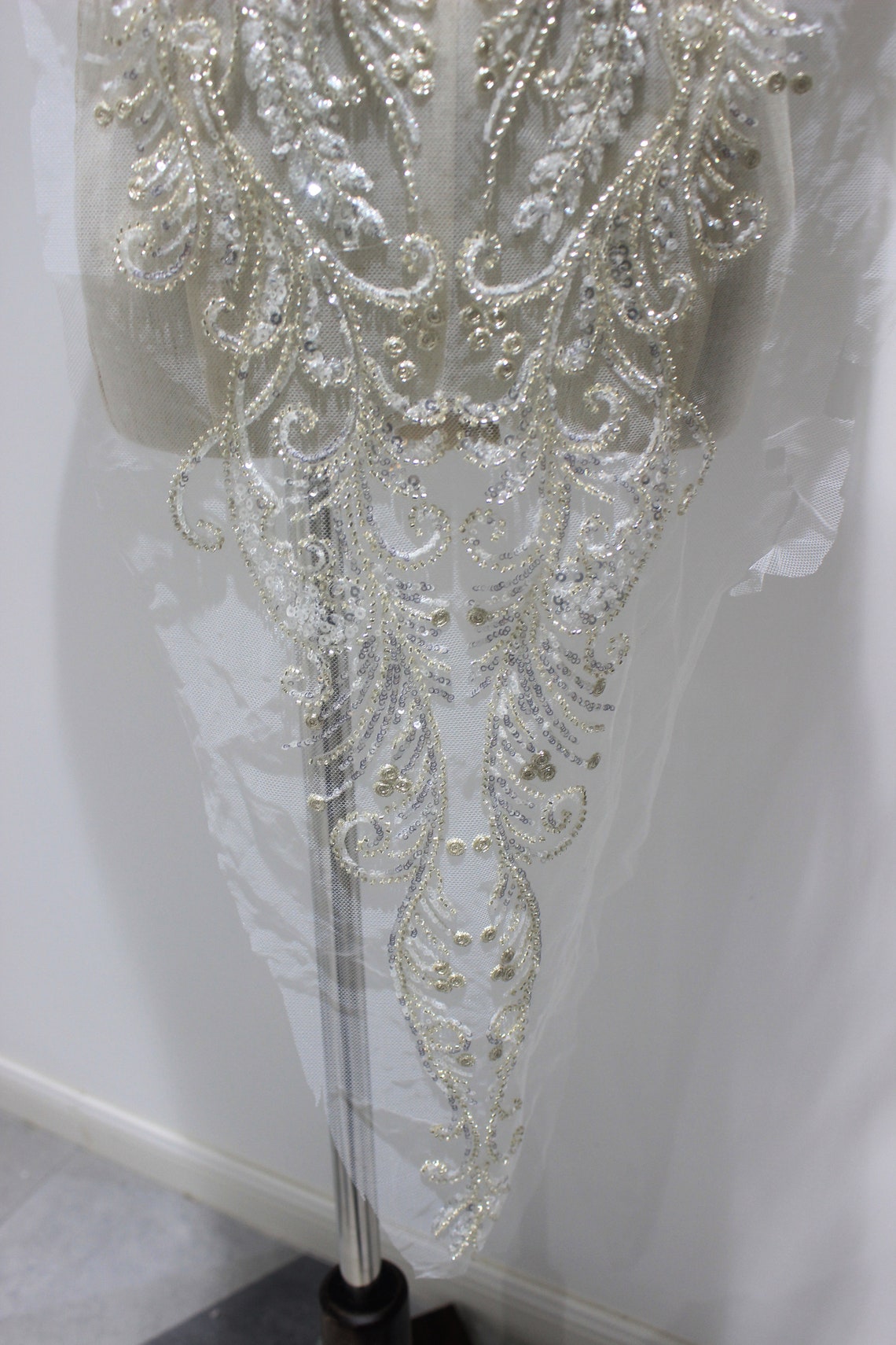 Lace Applique Piece With Sequin Beaded, Bridal Wedding Dress Applique ...