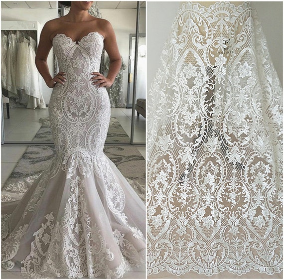 White Beaded Lace Wedding Dresses | Lace Tulle Fabric White Wedding - White  Sequins - Aliexpress