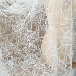 Boho Bridal Ivory Embroidery flower Sequin Lace Fabric, Floral Guipure lace , Wedding Dress Veil lace, Crochet Cotton lace by the yard