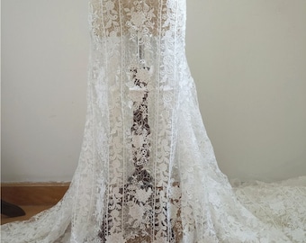 White Lace Rayon Mesh Fabric, Floral guipure lace material, Wedding Dress Evening Gown, Alencon Cotton Embroidery flower lace, Cloth DIY
