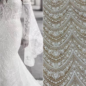 Tissu de dentelle blanche à paillettes, applique de dentelle festonnée, robe de mariée en rayonne broderie applique fleur dentelle par yard