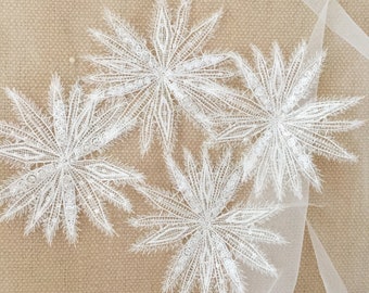 Set of Fabric Sequin Flowers for Veil making embellishment, Ivory lace Floral applique, Snow lace flower for Cape wedding dress Headband