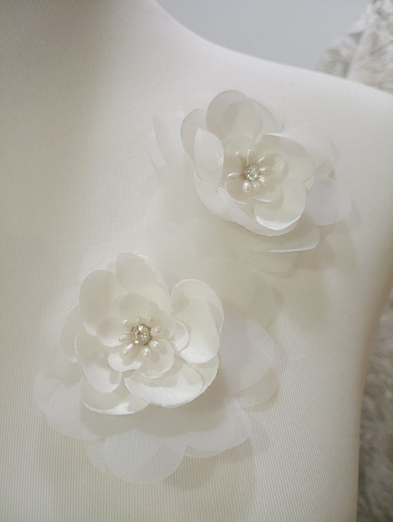 White Satin Chiffon Fabric Flower for Embellishment, 3D DIY
