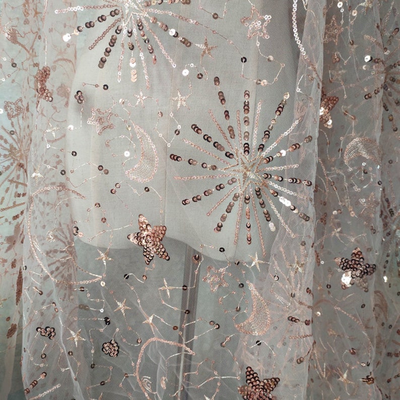 Star Celestial Embroidery Fabric Soft Rose Pink Tulle Bridal Etsy
