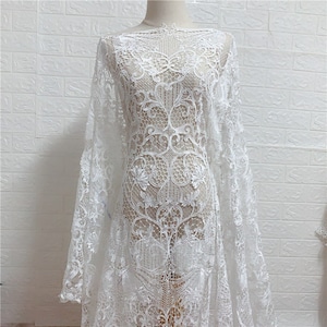 Boho White Quipure Venice Rayon Lace Fabric, Hollow Floral Wedding Dress Cotton Embroidery Alencon Tulle flower lace, fabric by the yard