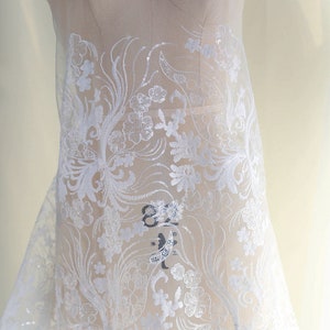 Boho Blanc Ivoire Broderie floral Dentelle Tissu Dentelle Nuptiale Matière Robe de mariée Douce Guipure Coton Maille paillette fleur dentelle par cour