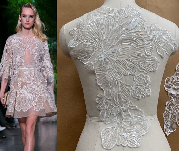 Toppe In Pizzo Ricamato A Specchio - Coppia Foglie Verdi Per Cucito Su Abiti E Costumi - Foto 5