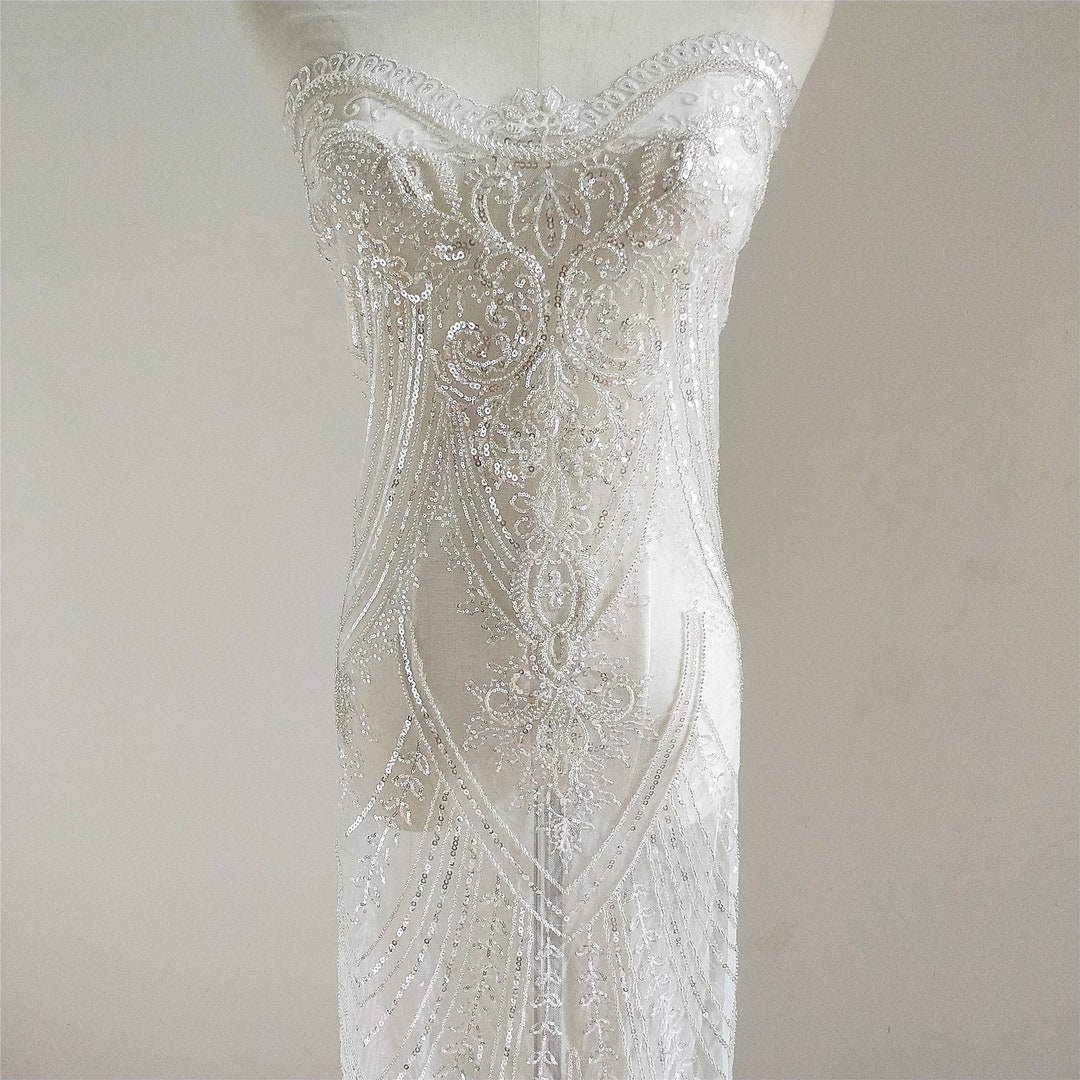 Gatsby White Ivory Sequin Beaded Lace Fabric Couture Lace - Etsy