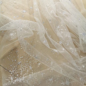 Star Glitter Fabric, Soft Ivory White Tulle, Bridal Bridesmaid Prom Evening Dress, Bling Sparkle lace, Veil DIY Material by the Yard