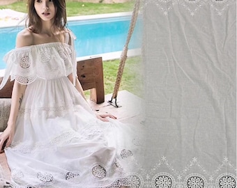 Pure Cotton Guipure White Lace Fabric, Flower Lace for Boho Wedding Dress, Soft Floral lace by the yard, curtains clothing sewing