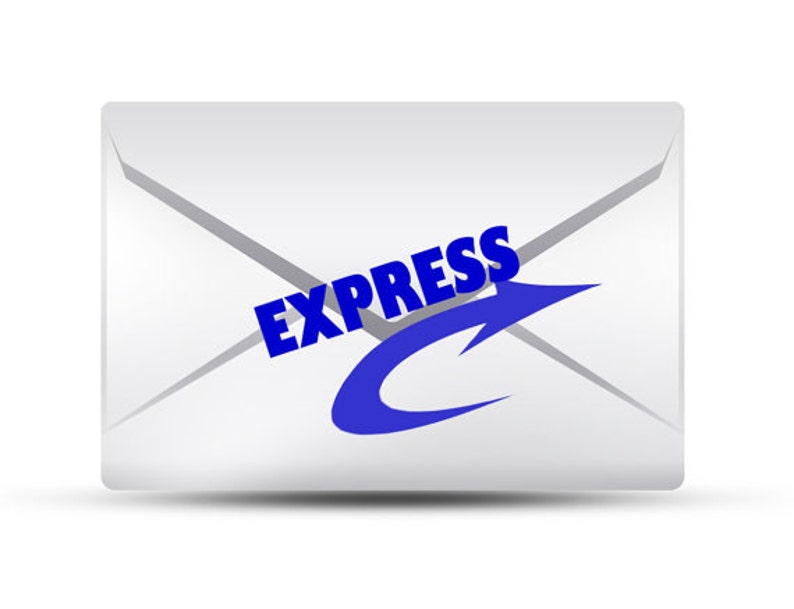 May include: A white envelope with a blue arrow and the word "EXPRESS" printed on it.