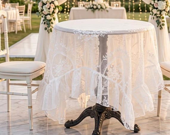 French Flower lace tablecloth, Custom Boho floral wedding table cloth, Vintage Table cover Fabric for picnic home Cottagecore decor setting