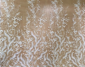 Boho White Ivory Embroidery floral Lace Fabric Bridal Lace material Wedding Dress Soft Alencon Cotton Mesh Venice flower lace by the yard