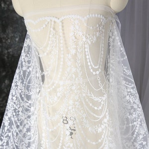 Glitter Lace Fabric, Soft Ivory White Sequin Tulle, Bridal Wedding Dress, Bling Sparkle lace, Veil Applique Material lace by the Yard