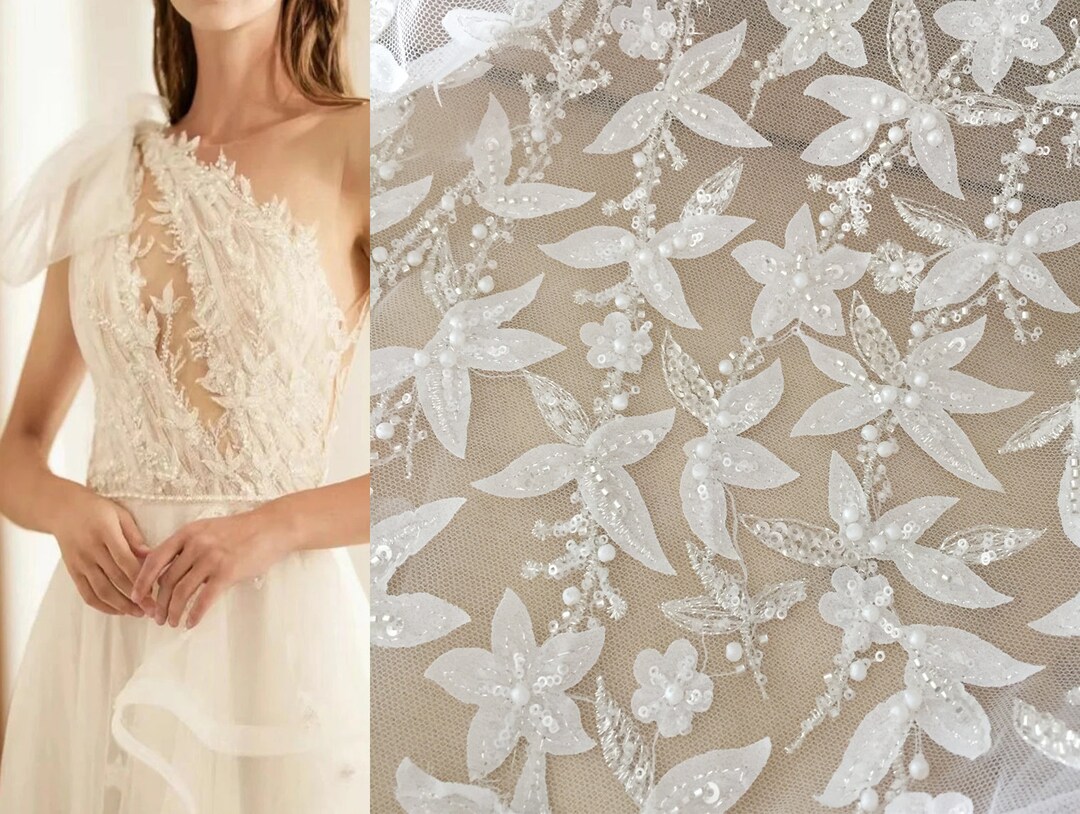 Ivory Pearl Beaded Tulle Gustavo