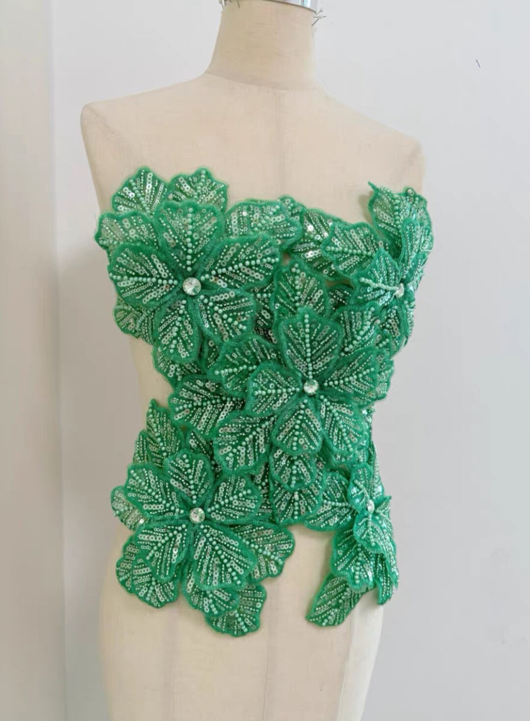 Black green Autumn Dance Flowers Embroider With Sequins On A mesh lace sold by the yard main image 0