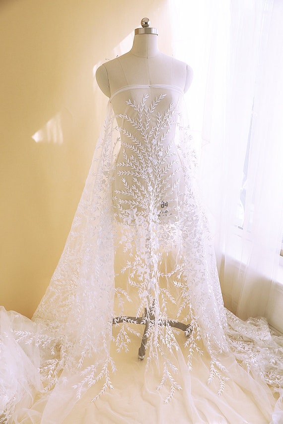 chinese dress ladies Designer Shimmery Large Leaf Glitter Bridal Lace Fabric