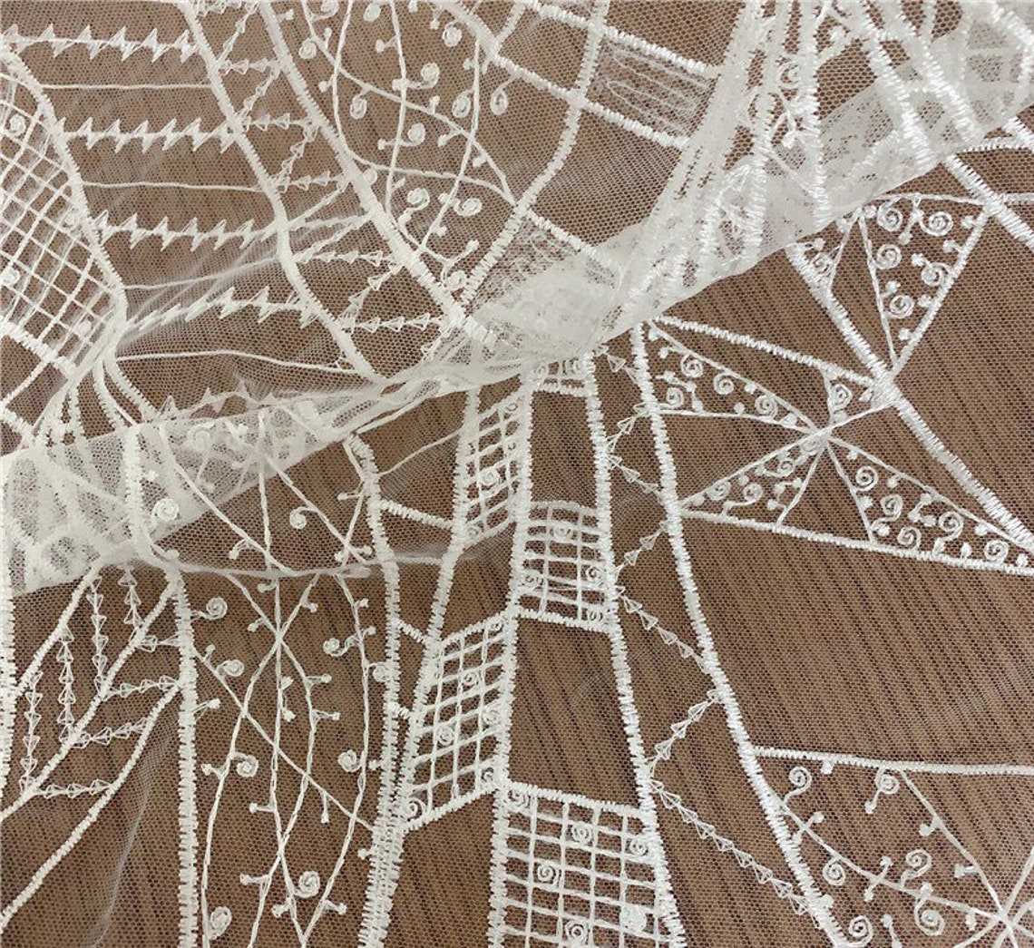 White Ivory Sequin Lace Fabric Alencon lace material Bridal | Etsy