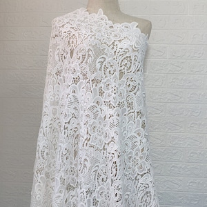 Boho White Ivory Quipure Lace Fabric, Bridal Wedding Dress Embroidery mesh Venice Tulle flower lace by the yard