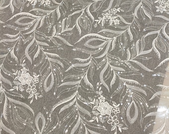 Boho marfim bordado floral folhas tecido de renda vestido de casamento de renda de noiva folha de flor macia com renda de lantejoulas pelo quintal