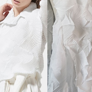 3D Creative White Pleated Fabric, Fashion Evening Dress, Texture Pleats Wrinkle Fold fabric designer skirt cloth material