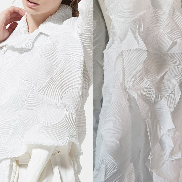 Tissu plissé blanc créatif 3D, robe de soirée à la mode, tissu plissé texturé, tissu de jupe de styliste