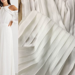 White Black Pleated Chiffon Fabric, Wedding Dress Fashion DIY Pleats panel fabric designer skirt cloth by the yard