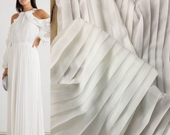 White Black Pleated Chiffon Fabric, Wedding Dress Fashion DIY Pleats panel fabric designer skirt cloth by the yard