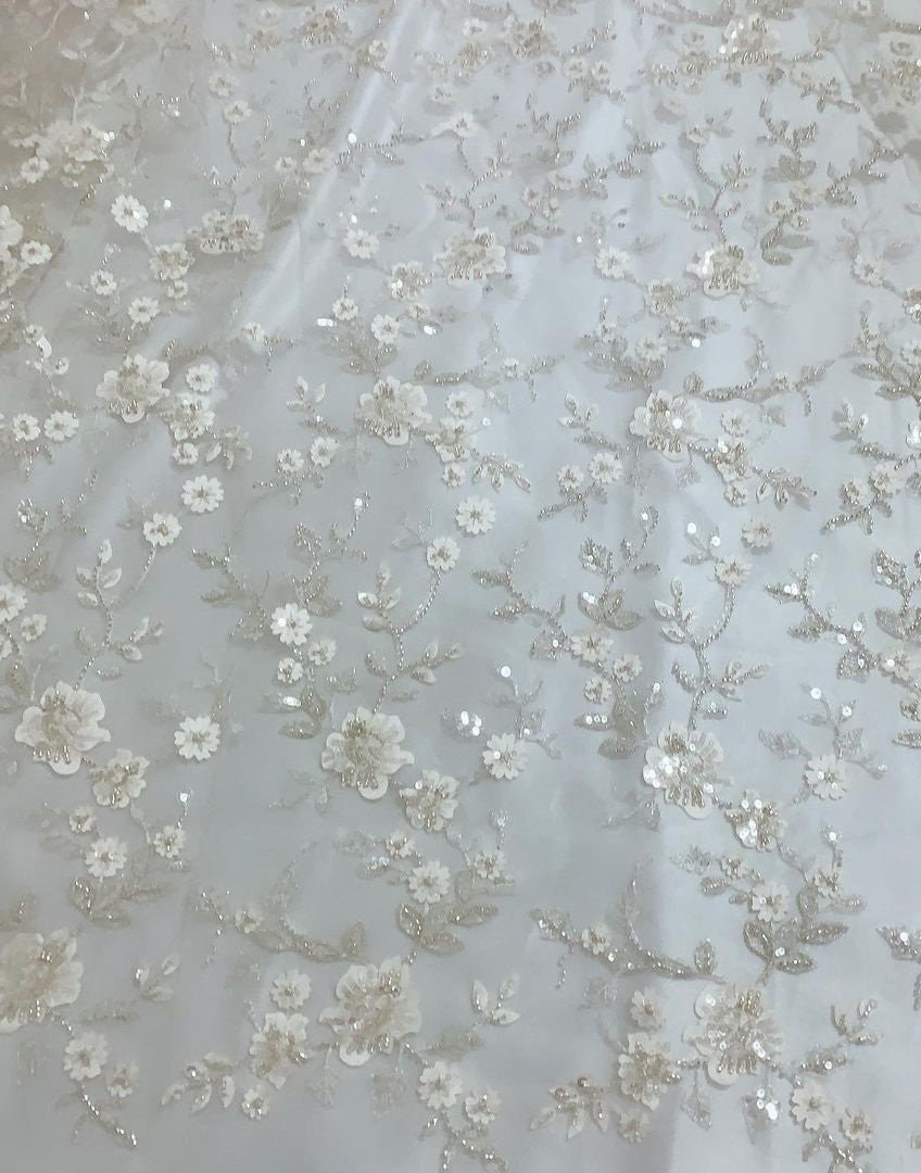 3D Flower Leaves Beaded Sequin Lace Fabric Bridal Floral Lace - Etsy