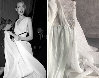 Soft White Ivory Pleated Fabric, supply material, Wedding Dress Evening Gown DIY, Chiffon Silk Pleats panel fabric designer skirt cloth