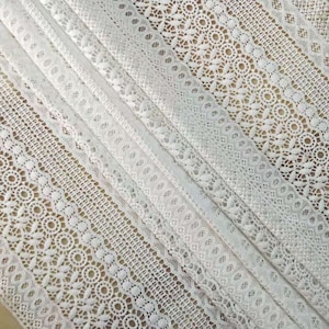 Tissu de dentelle guipure blanche, dentelle de Venise bohème rayonne, robe de mariée de mariée ligne de rayure broderie dentelle de fleurs par mètre image 5