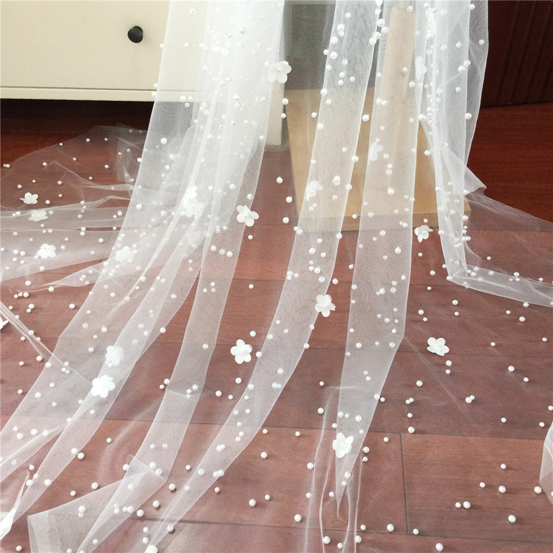 3D Flower Pearl Ivory Fabric Tulle Bridal Bridesmaid Wedding - Etsy