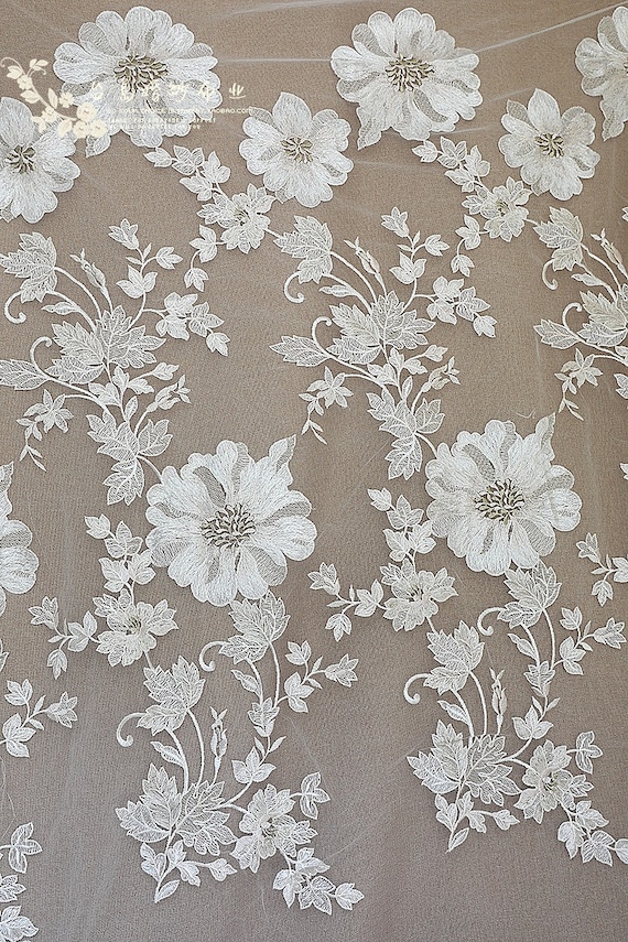 Boho Marfil Bordado floral Encaje Tela Encaje Nupcial Material