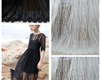 3 Yard Soft French Chantilly Lace Stripe Tulle Fabric, DIY Fashion material, Boho Bohemian Bridal Wedding Dress Prom, Embroidery Flower lace